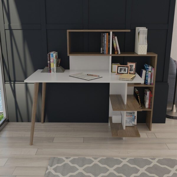 Birou, Quasar & Co.®, mobilier living/office, 141.8 x 60 x 121.4 cm, MDF, alb/nuc - imagine 3