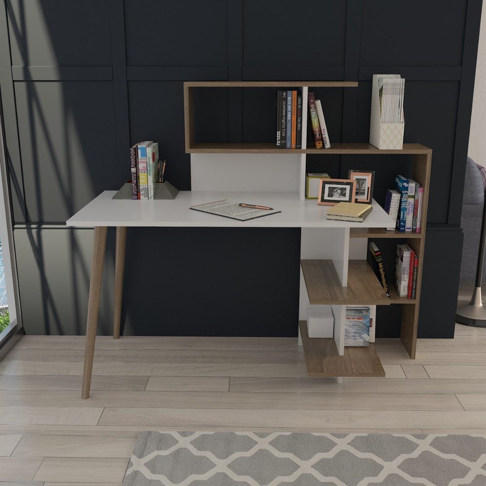 Birou, Quasar & Co.®, mobilier living/office, 141.8 x 60 x 121.4 cm, MDF, alb/nuc 3 Birou, Quasar & Co.®, mobilier living/office, 141.8 x 60 x 121.4 cm, MDF, alb/nuc 3