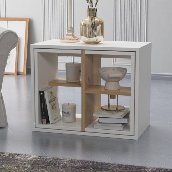 Masuta cafea, Quasar & Co.®, cu 3 corpuri, 62 x 34 x 49 cm, MDF, alb/stejar - imagine 4