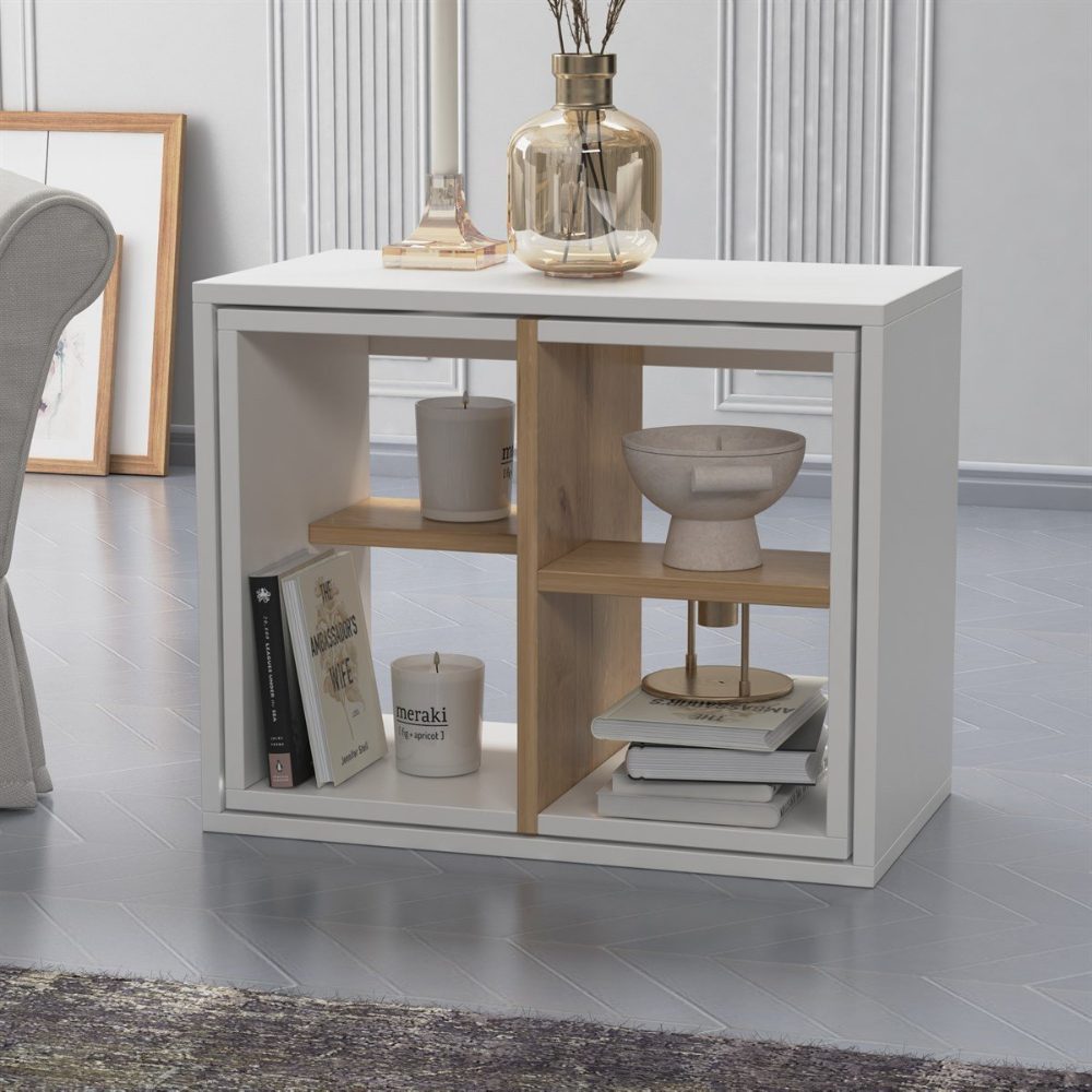 Masuta cafea, Quasar & Co.®, cu 3 corpuri, 62 x 34 x 49 cm, MDF, alb/stejar 4 Masuta cafea, Quasar & Co.®, cu 3 corpuri, 62 x 34 x 49 cm, MDF, alb/stejar 4