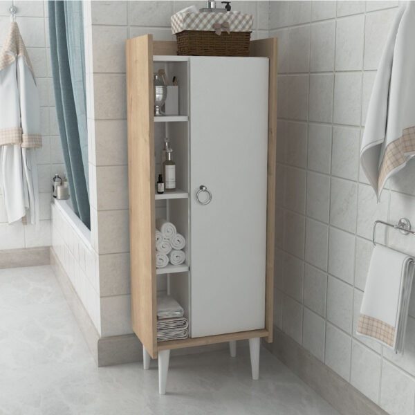 Dulap Quasar & Co.®, MDF, mobilier living/dormitor, 50x29.8x137 cm, alb/stejar - imagine 4