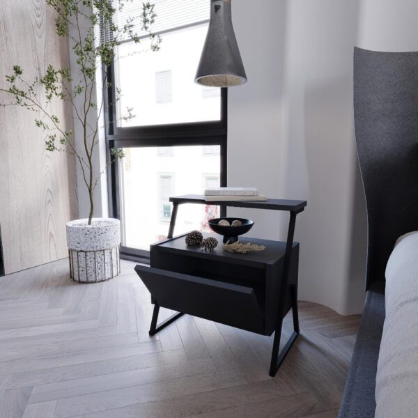 Set 2 noptiere, Quasar & Co.®, MDF, 49x29.5x50 cm, gri antracit/negru - imagine 6