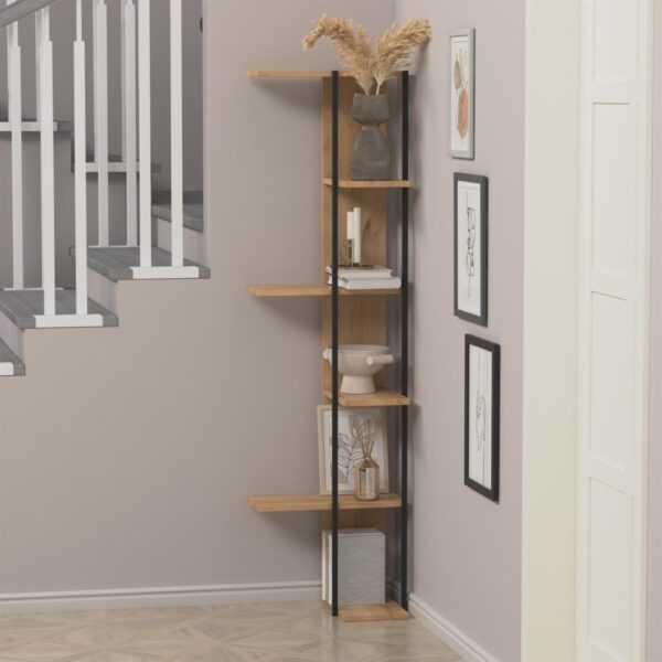 Raft de colt, Quasar & Co.®, mobilier living/dormitor, 45 x 23.1 x 162.3 cm, MDF, stejar/negru - imagine 4