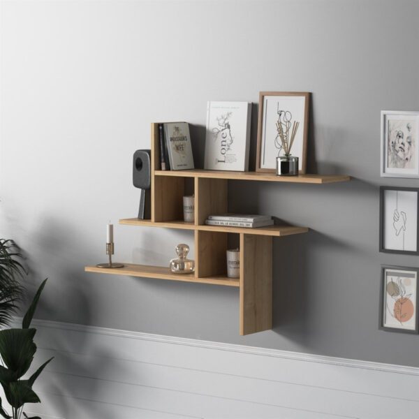 Raft perete, Quasar & Co.®, mobilier living/dormitor, 118 x 82 x 20 cm, MDF, stejar - imagine 3