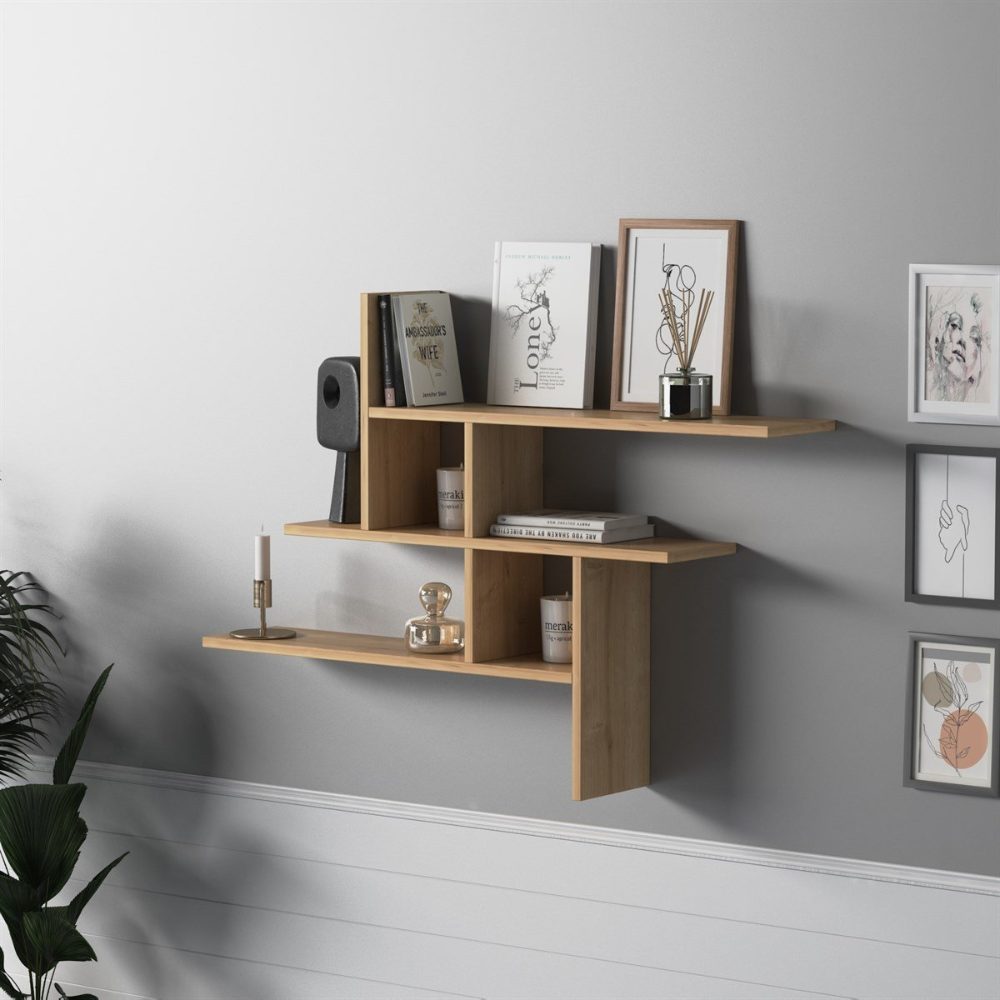 Raft perete, Quasar & Co.®, mobilier living/dormitor, 118 x 82 x 20 cm, MDF, stejar 3