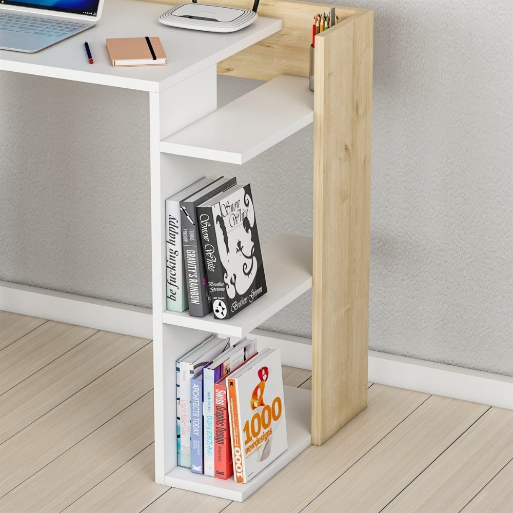 Birou, Quasar & Co.®, mobilier living/office, 90 x 47 x 75 cm, MDF, alb/stejar bej 4 Birou, Quasar & Co.®, mobilier living/office, 90 x 47 x 75 cm, MDF, alb/stejar bej 4
