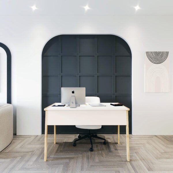 Birou, Quasar & Co.®, mobilier living/office, 120 x 60 x 74 cm, MDF, alb/stejar alb - imagine 4