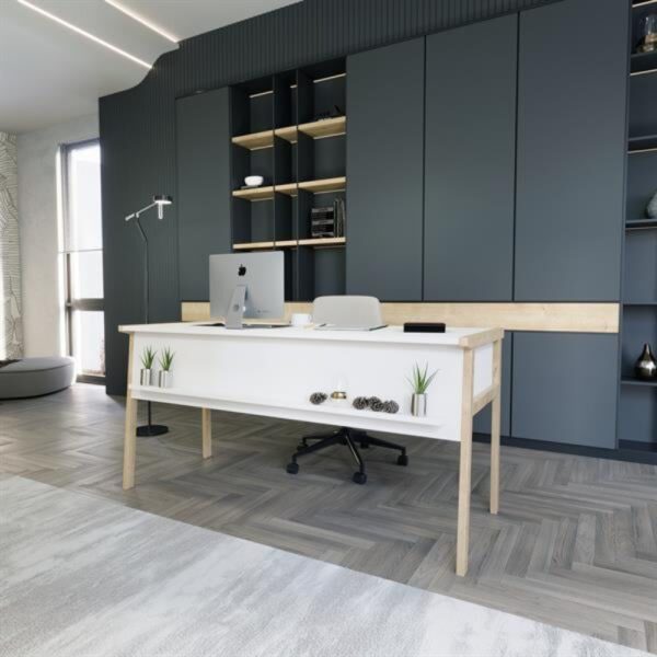 Set birou cu masa cafea, Quasar & Co.®, mobilier living/office, 150 x 60 x 74 cm/45 x 29 x 44 cm, stejar/alb mat - imagine 5