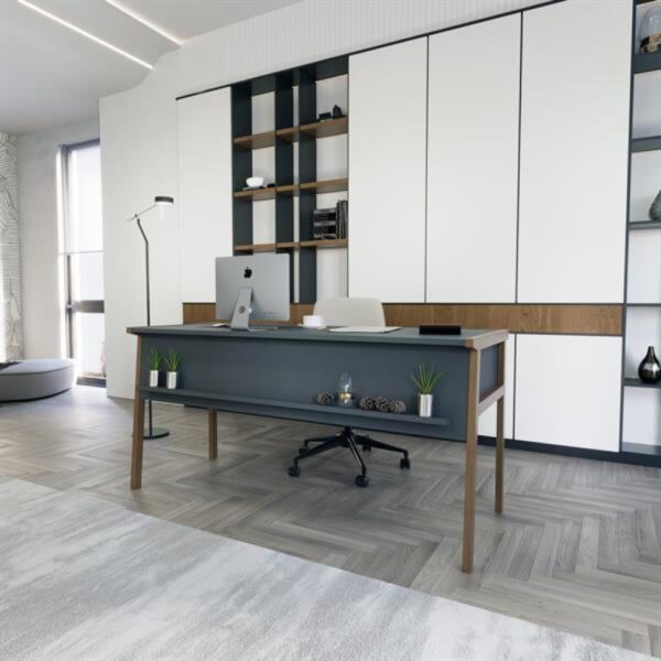 Set birou cu masa cafea, Quasar & Co.®, mobilier living/office, 150 x 60 x 74 cm/45 x 29 x 44 cm, gri inchis/nuc - imagine 5