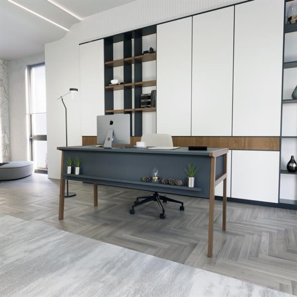 Set birou cu masa cafea, Quasar & Co.®, mobilier living/office, 150 x 60 x 74 cm/45 x 29 x 44 cm, gri inchis/nuc 5