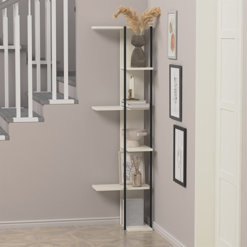 Raft de colt, Quasar & Co.®, mobilier living/dormitor, 45 x 23.1 x 162.3 cm, MDF, alb/negru 4 Raft de colt, Quasar & Co.®, mobilier living/dormitor, 45 x 23.1 x 162.3 cm, MDF, alb/negru 4
