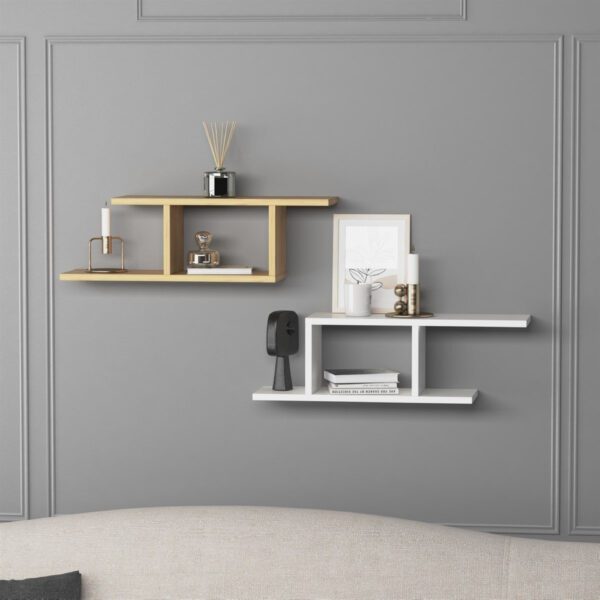Set 2 rafturi perete, Quasar & Co.®, mobilier living/dormitor, 74.5 x 20 x 23 cm, MDF, alb/stejar - imagine 4