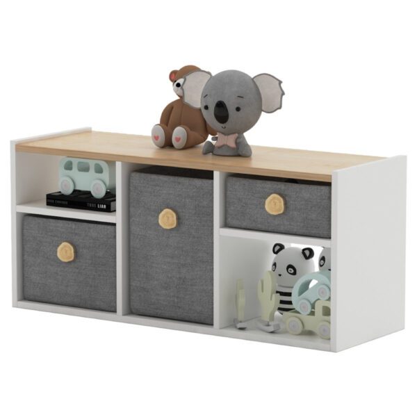 Comoda TV, Quasar & Co.®, mobilier living/dormitor/camera copilului, cu sertare, 103.6 x 35 x 46 cm, MDF, alb mat/stejar - imagine 4