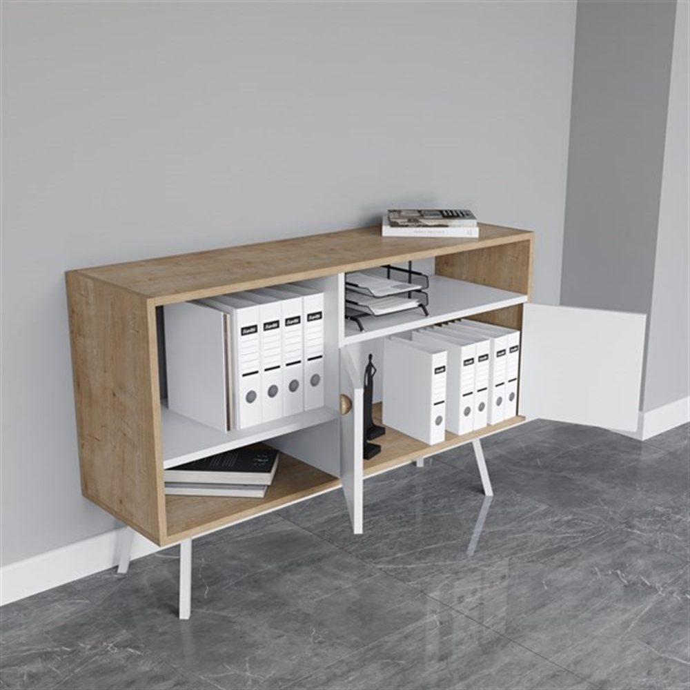 Comoda TV, Quasar & Co.®, mobilier living/dormitor, 118.6 x 35 x 73.5 cm, MDF, stejar deschis/alb 5 Comoda TV, Quasar & Co.®, mobilier living/dormitor, 118.6 x 35 x 73.5 cm, MDF, stejar deschis/alb 5