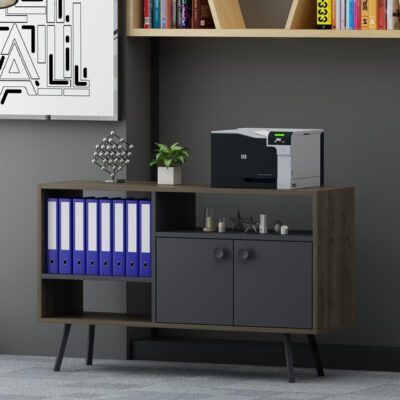 Comoda TV, Quasar & Co.®, mobilier living/dormitor, 118.6 x 35 x 73.5 cm, MDF, gri/nuc 7