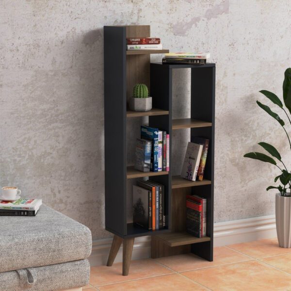 Biblioteca, Quasar & Co.®, mobilier living, 55.4 x 22 x 129.2 cm, MDF, gri/nuc - imagine 5