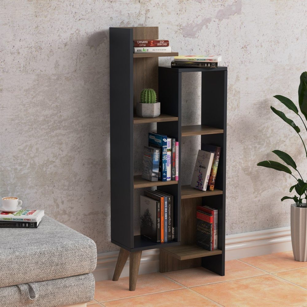 Biblioteca, Quasar & Co.®, mobilier living, 55.4 x 22 x 129.2 cm, MDF, gri/nuc 5 Biblioteca, Quasar & Co.®, mobilier living, 55.4 x 22 x 129.2 cm, MDF, gri/nuc 5