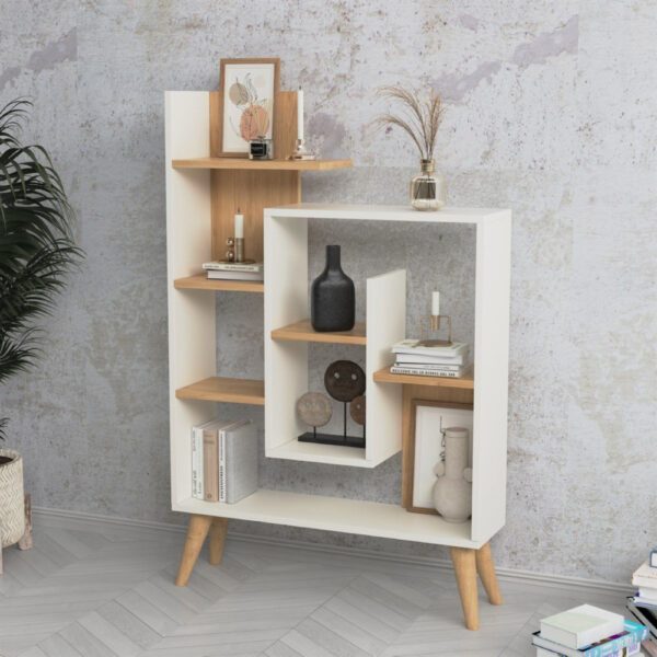 Biblioteca, Quasar & Co.®, mobilier living, 82 x 22 x 126,2 cm, MDF, alb/stejar - imagine 4