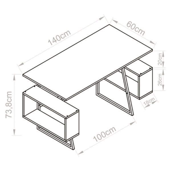 Birou, Quasar & Co.®, mobilier living/office, 140 x 60 x 73.8 cm, MDF, gri antracit/nuc - imagine 4