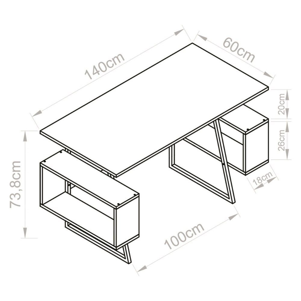 Birou, Quasar & Co.®, mobilier living/office, 140 x 60 x 73.8 cm, MDF, gri antracit/nuc 4
