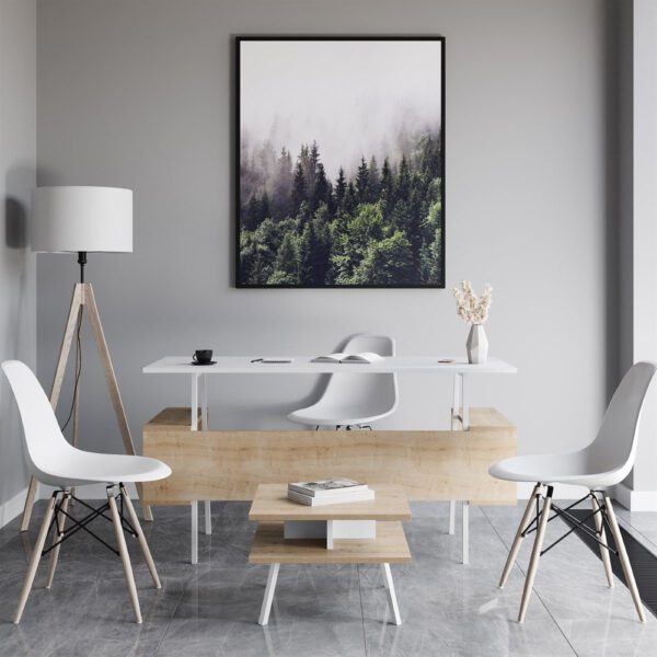 Set birou cu masa cafea, Quasar & Co.®, mobilier living/office, 140 x 60 x 73.8 cm/45 x 45 x 35 cm, stejar/alb intens - imagine 5