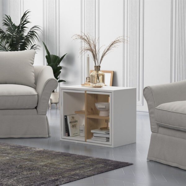 Masuta cafea, Quasar & Co.®, cu 3 corpuri, 62 x 34 x 49 cm, MDF, alb/stejar - imagine 5