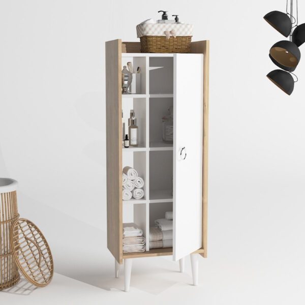 Dulap Quasar & Co.®, MDF, mobilier living/dormitor, 50x29.8x137 cm, alb/stejar - imagine 5