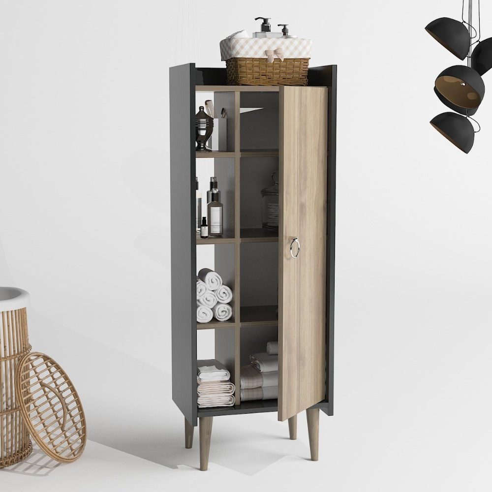 Dulap, Quasar & Co.®, mobilier living/dormitor, 50 x 29.8 x 137 cm, MDF, gri/nuc 4 Dulap, Quasar & Co.®, mobilier living/dormitor, 50 x 29.8 x 137 cm, MDF, gri/nuc 4