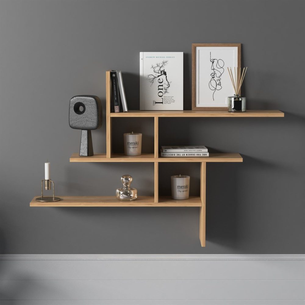Raft perete, Quasar & Co.®, mobilier living/dormitor, 118 x 82 x 20 cm, MDF, stejar 4