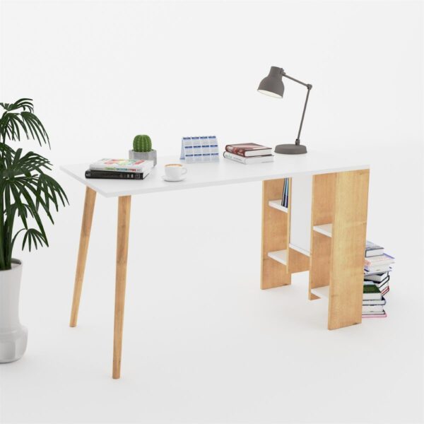 Birou, Quasar & Co.®, mobilier living/office, 120 x 60 x 73.8 cm, MDF, alb/stejar natural - imagine 4