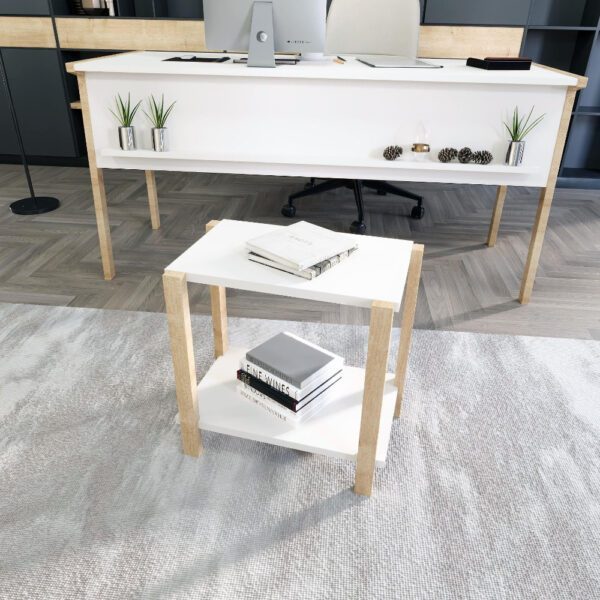 Set birou cu masa cafea, Quasar & Co.®, mobilier living/office, 150 x 60 x 74 cm/45 x 29 x 44 cm, stejar/alb mat - imagine 6
