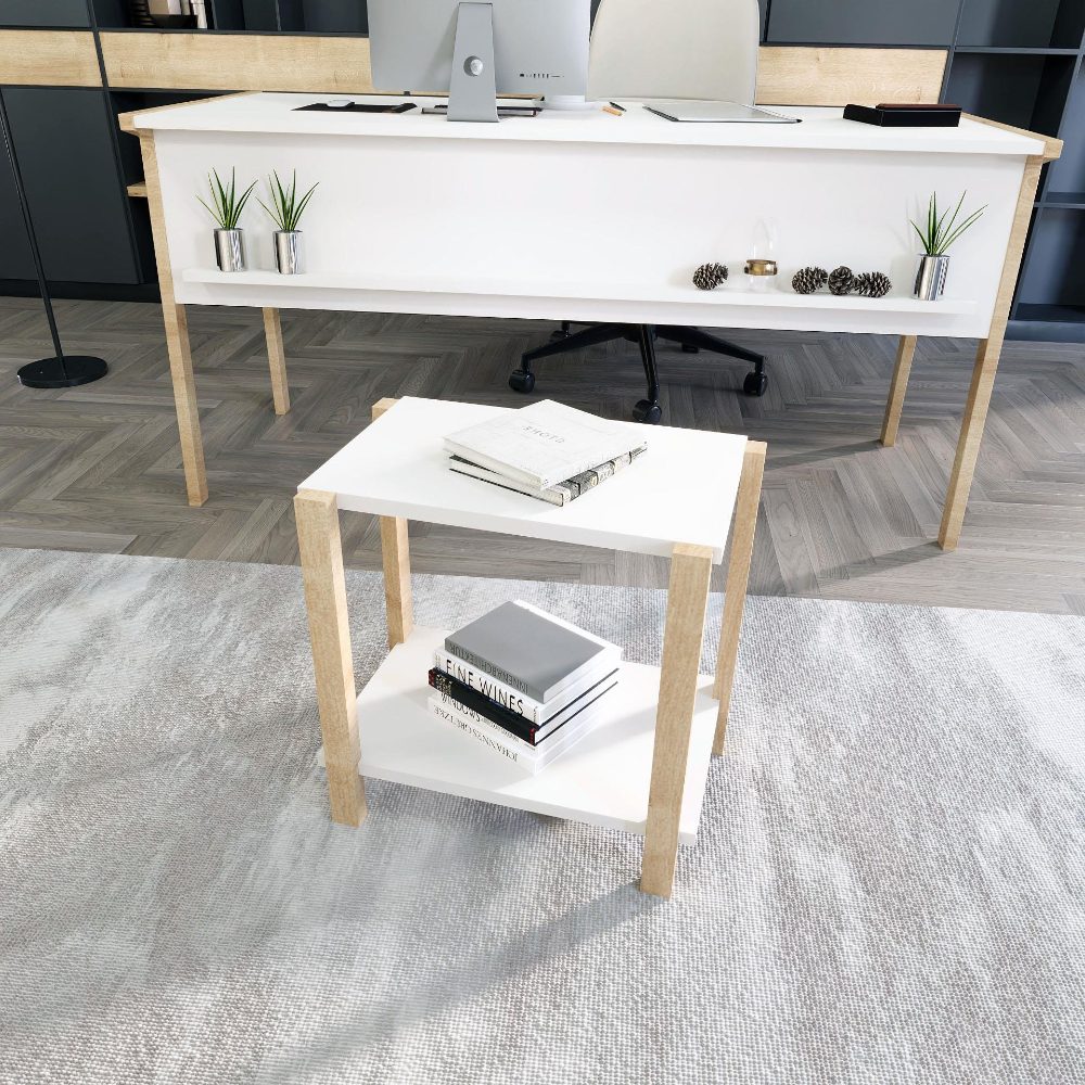Set birou cu masa cafea, Quasar & Co.®, mobilier living/office, 150 x 60 x 74 cm/45 x 29 x 44 cm, stejar/alb mat 6 Set birou cu masa cafea, Quasar & Co.®, mobilier living/office, 150 x 60 x 74 cm/45 x 29 x 44 cm, stejar/alb mat 6