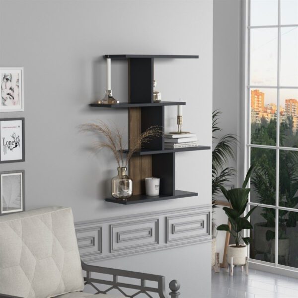 Raft perete, Quasar & Co.®, mobilier living/dormitor, 88 x 89 x 20 cm, MDF, gri inchis/nuc - imagine 4
