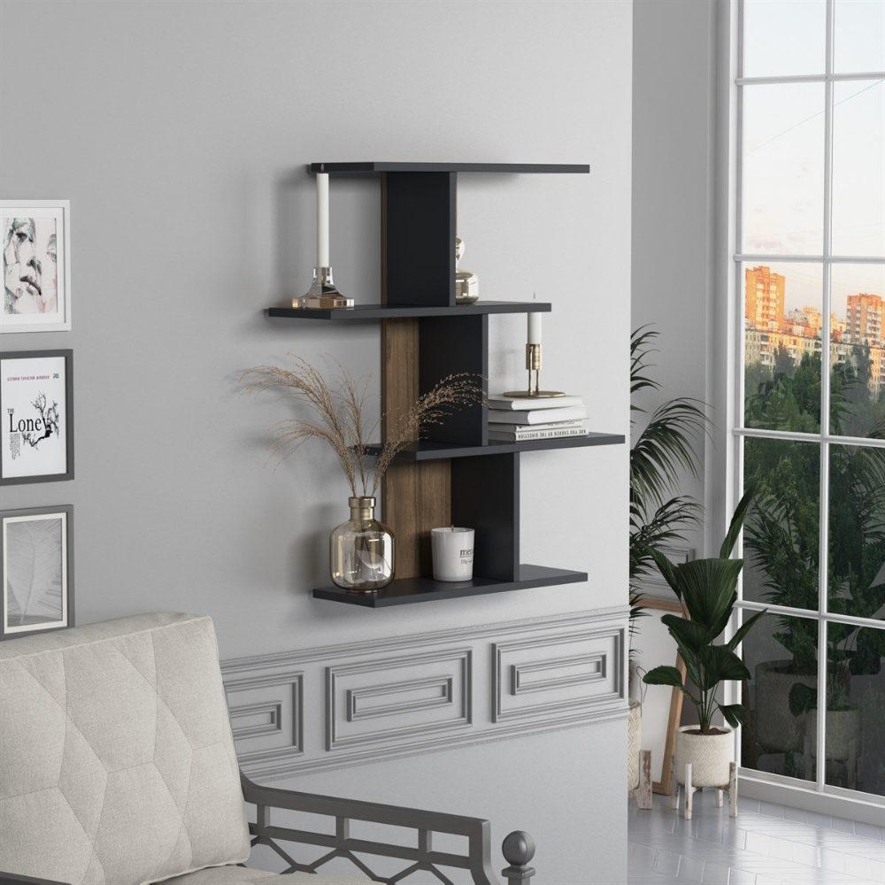 Raft perete, Quasar & Co.®, mobilier living/dormitor, 88 x 89 x 20 cm, MDF, gri inchis/nuc 4