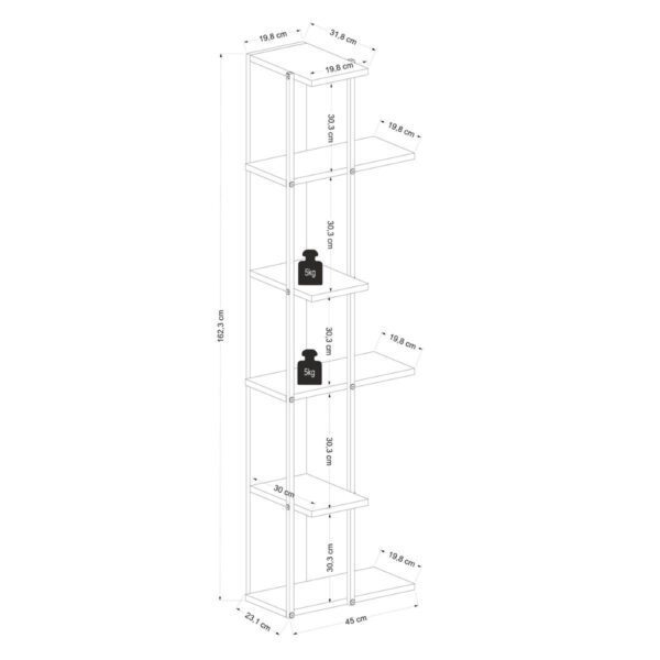 Raft de colt, Quasar & Co.®, mobilier living/dormitor, 45 x 23.1 x 162.3 cm, MDF, stejar/negru - imagine 5