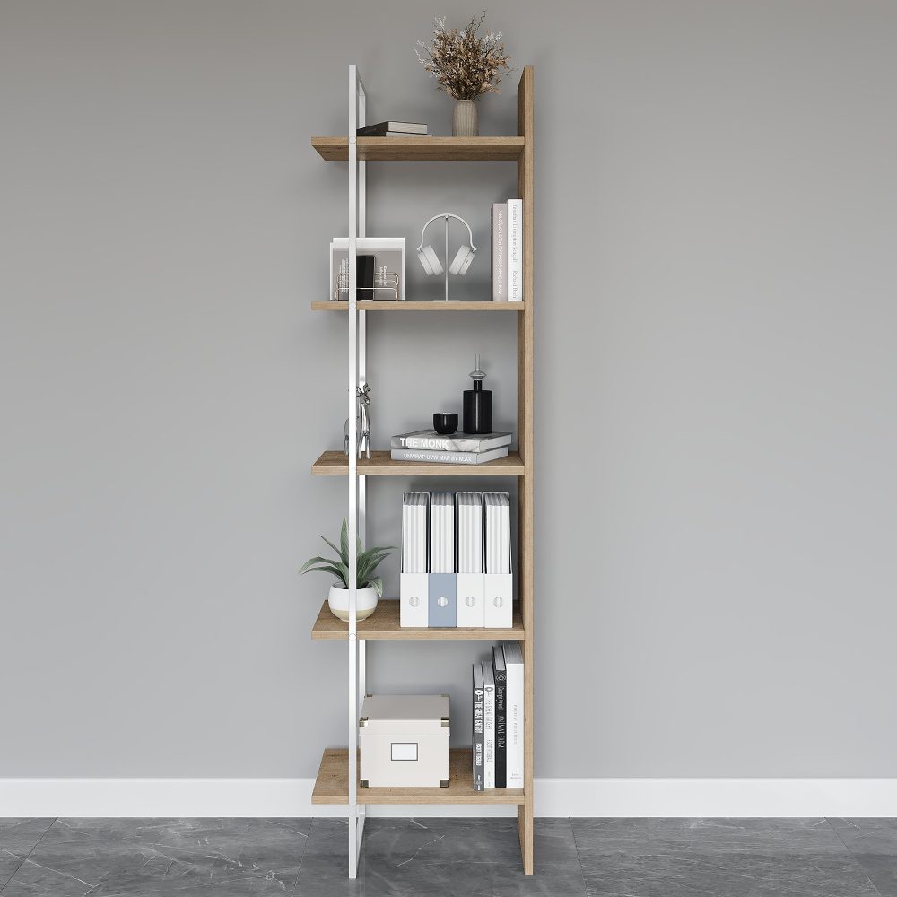 Raft de colt, Quasar & Co.®, mobilier living/dormitor, 45 x 30 x 171 cm, MDF, stejar natural 4