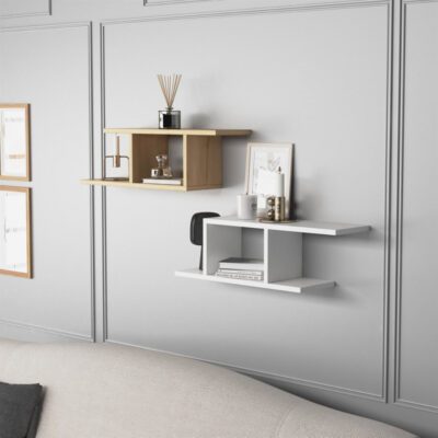 Set 2 rafturi perete, Quasar & Co.®, mobilier living/dormitor, 74.5 x 20 x 23 cm, MDF, alb/stejar 7