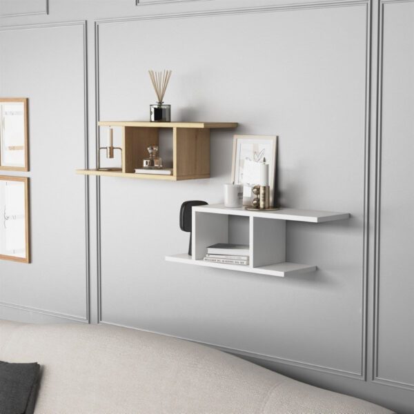 Set 2 rafturi perete, Quasar & Co.®, mobilier living/dormitor, 74.5 x 20 x 23 cm, MDF, alb/stejar - imagine 1