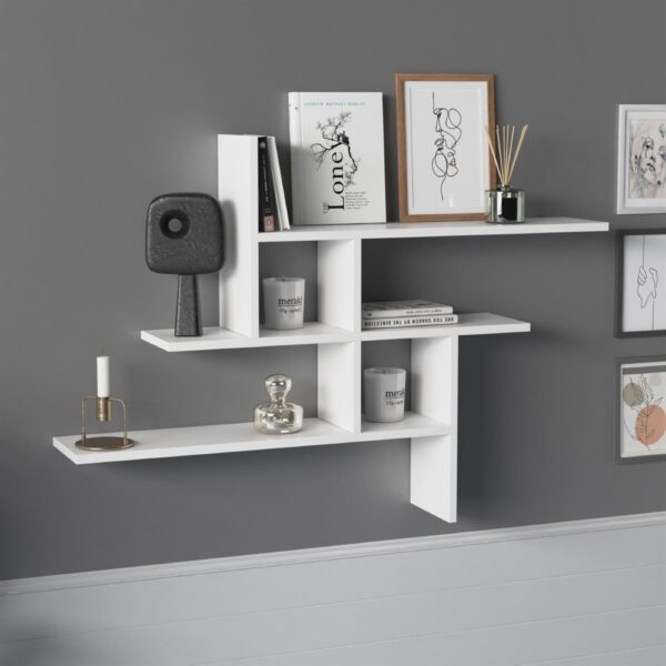 Raft perete, Quasar & Co.®, mobilier living/dormitor, 118 x 82 x 20 cm, MDF, alb - imagine 1