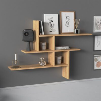 Raft perete, Quasar & Co.®, mobilier living/dormitor, 118 x 82 x 20 cm, MDF, stejar 6