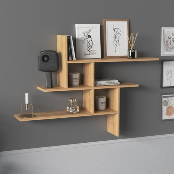 Raft perete, Quasar & Co.®, mobilier living/dormitor, 118 x 82 x 20 cm, MDF, stejar - imagine 1