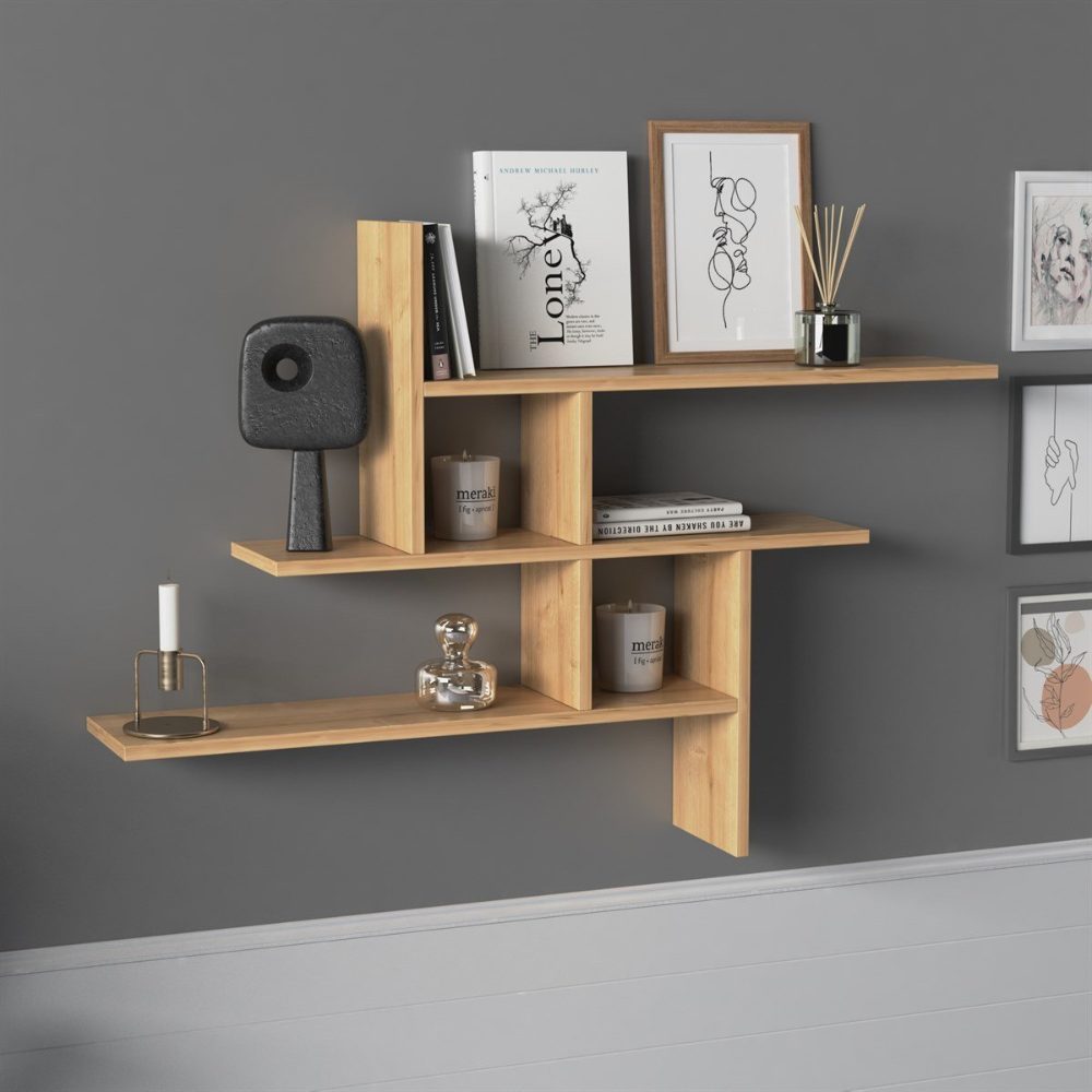 Raft perete, Quasar & Co.®, mobilier living/dormitor, 118 x 82 x 20 cm, MDF, stejar