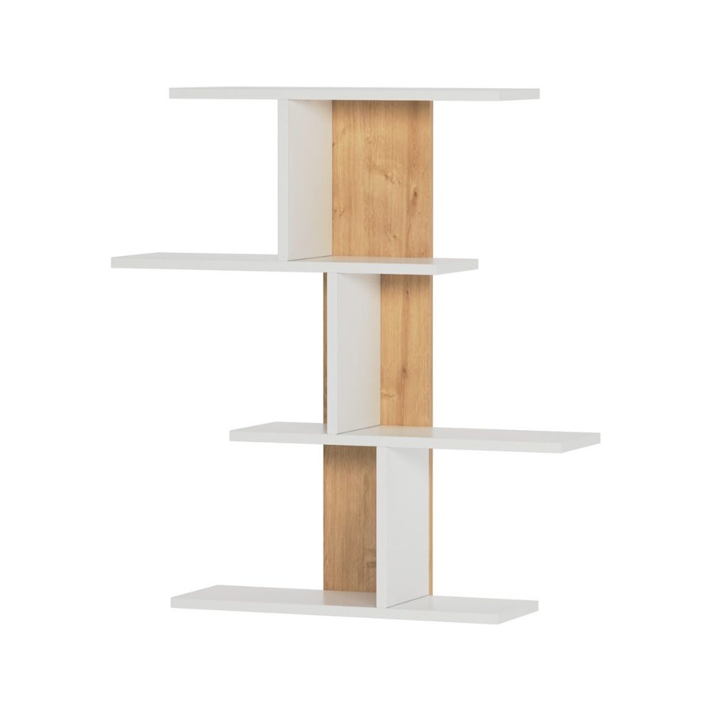 Raft perete, Quasar & Co.®, mobilier living/dormitor, 88 x 89 x 20 cm, MDF, alb mat/stejar 2