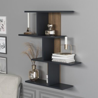 Raft perete, Quasar & Co.®, mobilier living/dormitor, 88 x 89 x 20 cm, MDF, gri inchis/nuc 6