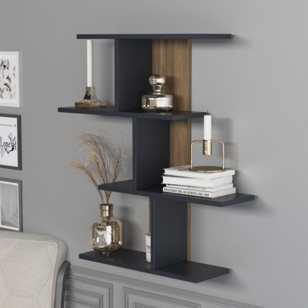 Raft perete, Quasar & Co.®, mobilier living/dormitor, 88 x 89 x 20 cm, MDF, gri inchis/nuc - imagine 1