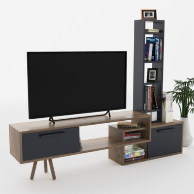 Comoda TV, Quasar & Co.®, mobilier living, 169.6 x 29.5 x 133 cm, MDF, gri/nuc 9 Comoda TV, Quasar & Co.®, mobilier living, 169.6 x 29.5 x 133 cm, MDF, gri/nuc 9