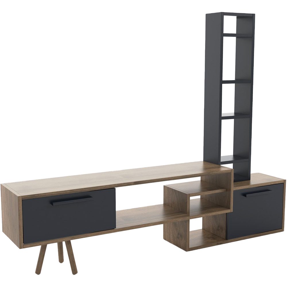 Comoda TV, Quasar & Co.®, mobilier living, 169.6 x 29.5 x 133 cm, MDF, gri/nuc 2 Comoda TV, Quasar & Co.®, mobilier living, 169.6 x 29.5 x 133 cm, MDF, gri/nuc 2