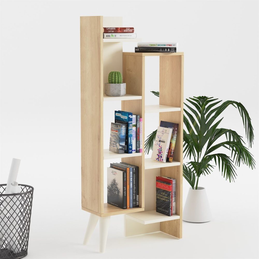 44026009.2 Biblioteca, Quasar & Co.®, mobilier living, 55.4 x 22 x 129.2 cm, MDF, stejar/alb