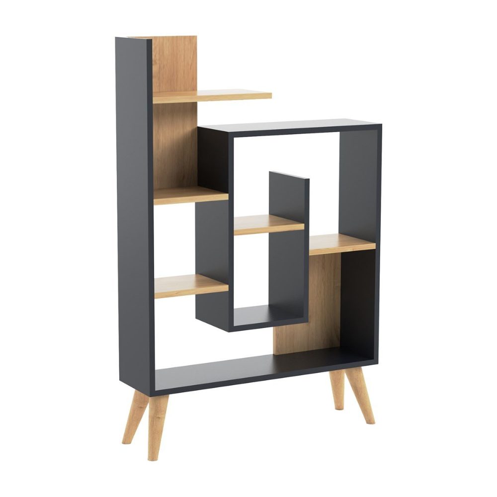 Biblioteca, Quasar & Co.®, mobilier living, 82 x 22 x 126,2 cm, MDF, gri/stejar 2