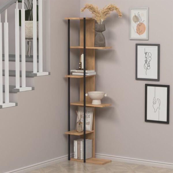 Raft de colt, Quasar & Co.®, mobilier living/dormitor, 45 x 23.1 x 162.3 cm, MDF, stejar/negru - imagine 1